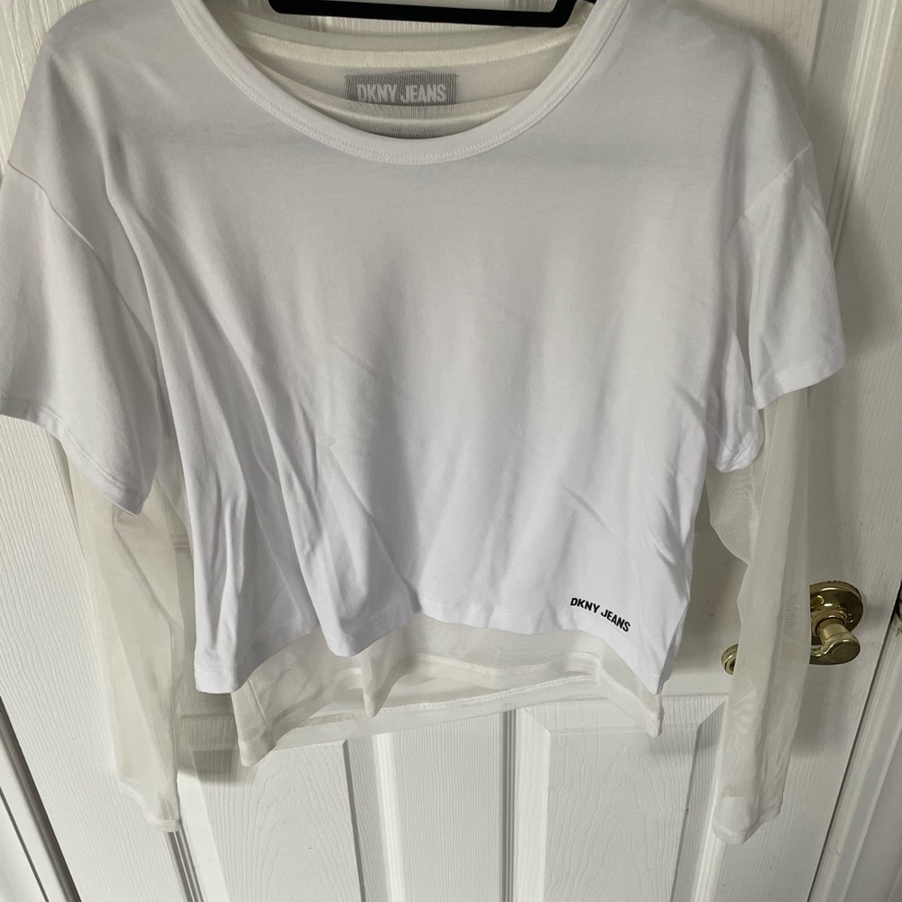 Dkny White Crop T-Shirt with Short Sleeves